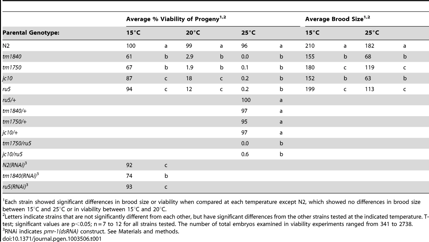The severity of the phenotypes in <i>pmr-1</i> mutant strains is dependent on allele and temperature.