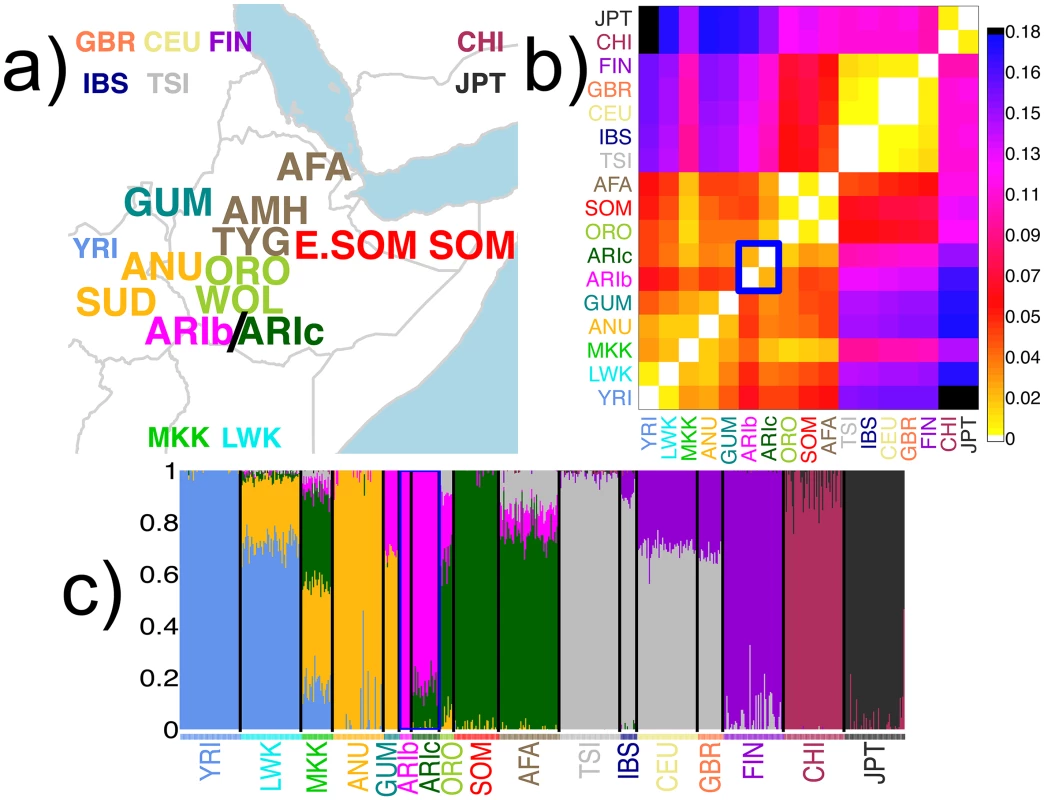 Description of sampled groups, ADMIXTURE clustering and <i>F</i><sub><i>ST</i></sub> values.