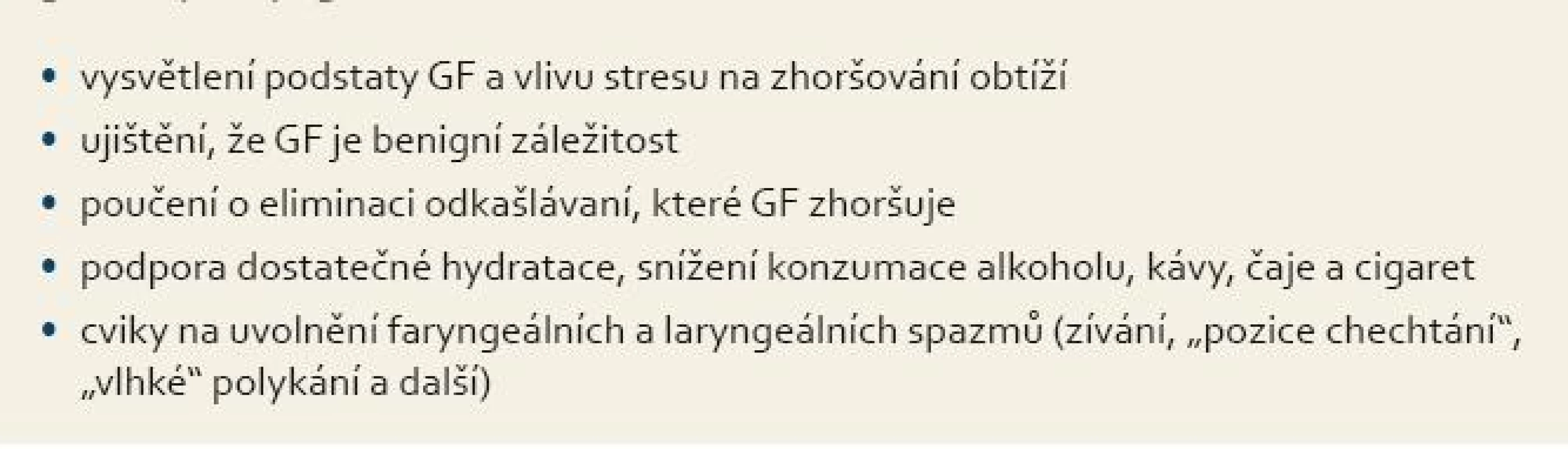Základní strategie hlasové reedukace v léčbě globus faryngeus podle Khalila [4].
Tab. 3. Basic strategy of reeducation of the voice in the treatment of globus pharyngeus acc. to Khalil [4].