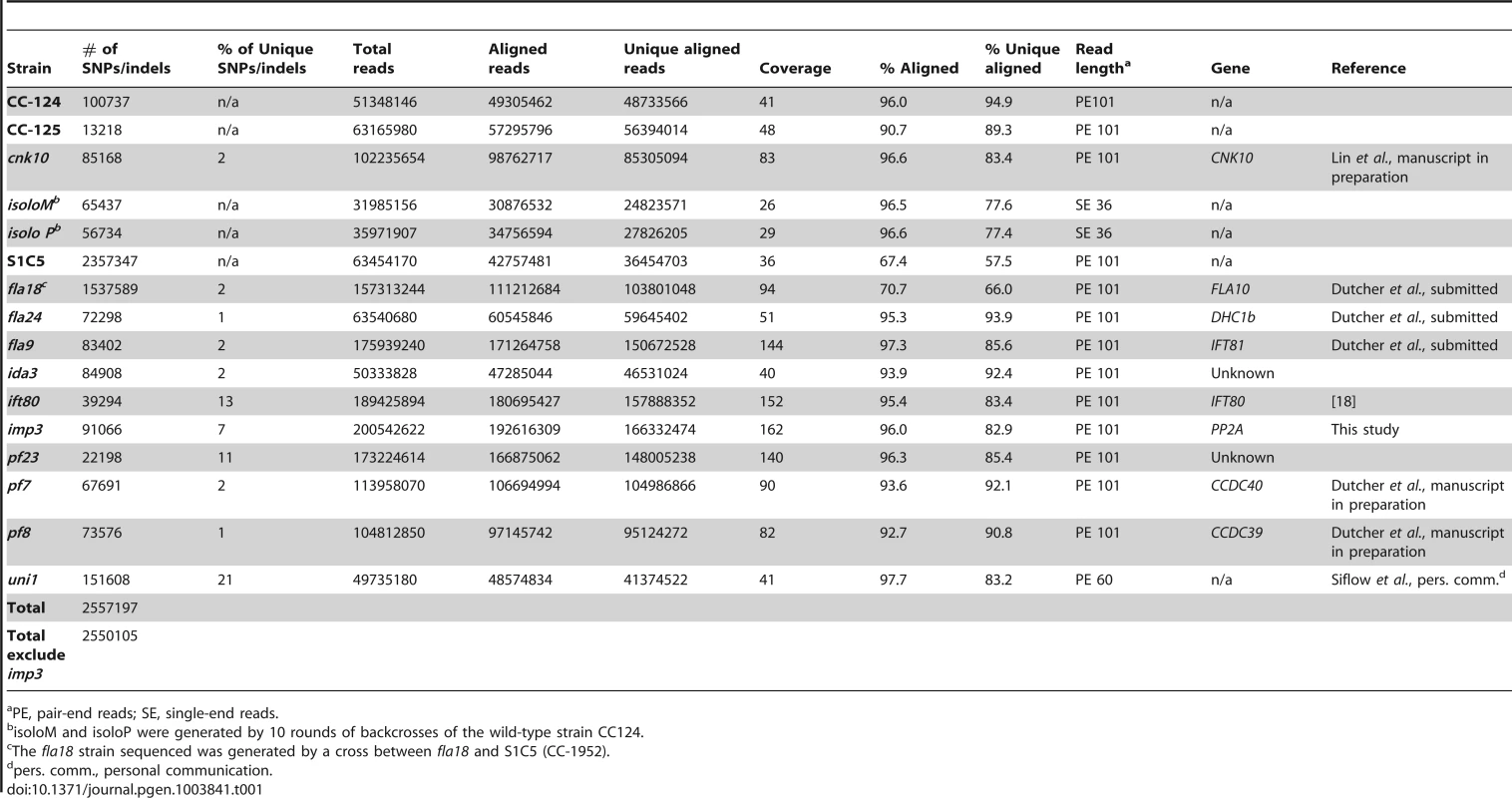 Strains used to generate a <i>Chlamydomonas</i> SNP/indel library.