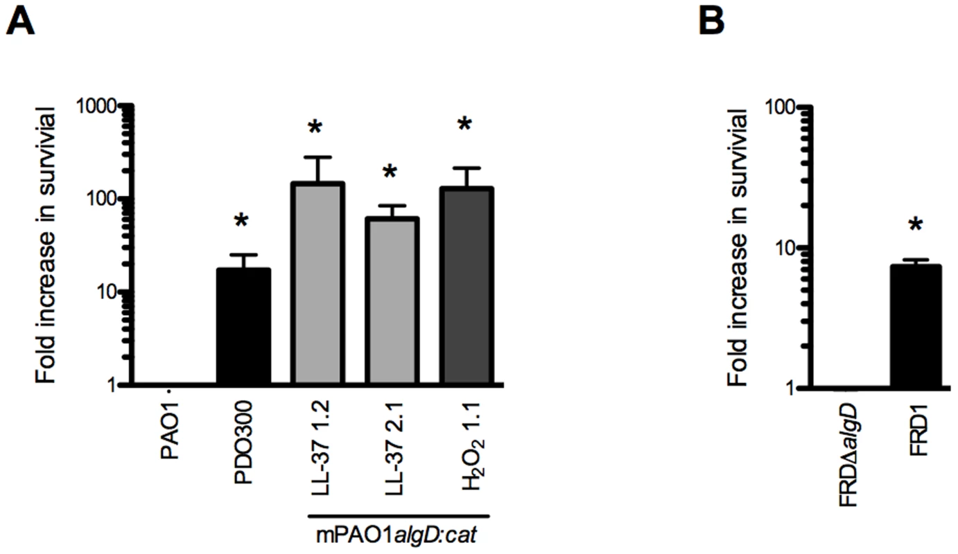 Alginate provides <i>P. aeruginosa</i> protection from lethal concentrations of LL-37.