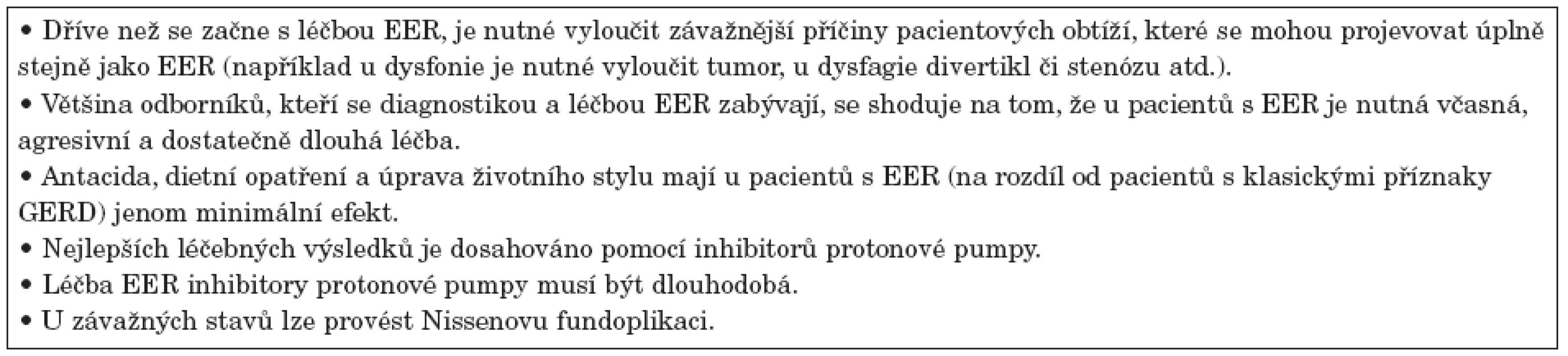 Základní léčebná opatření u pacientů s extraezofageálním refluxem.