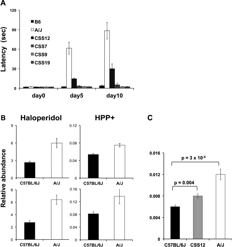 (A) HIT in C57BL/6J, A/J, and four chromosome substitution strains.