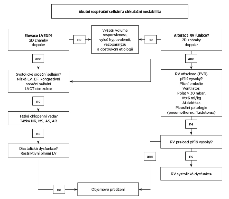 Flowchart echokardiographického vyšetření u akutní respirační nedostatečnosti