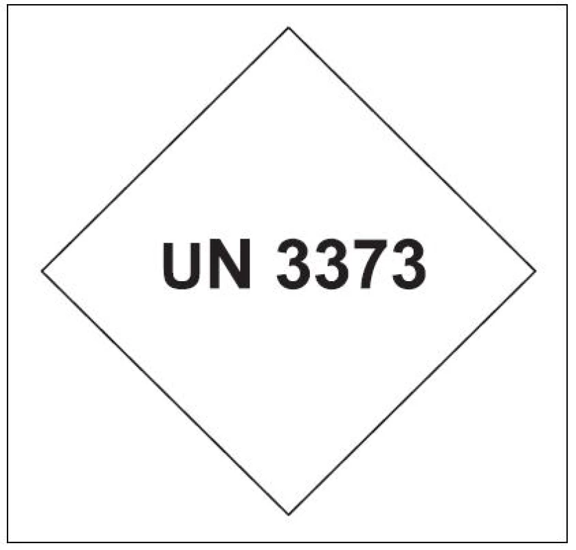 Značka UN 3373 pro označení kategorie B
Fig. 3. Hazard label for infectious substances if packaged
with dry ice