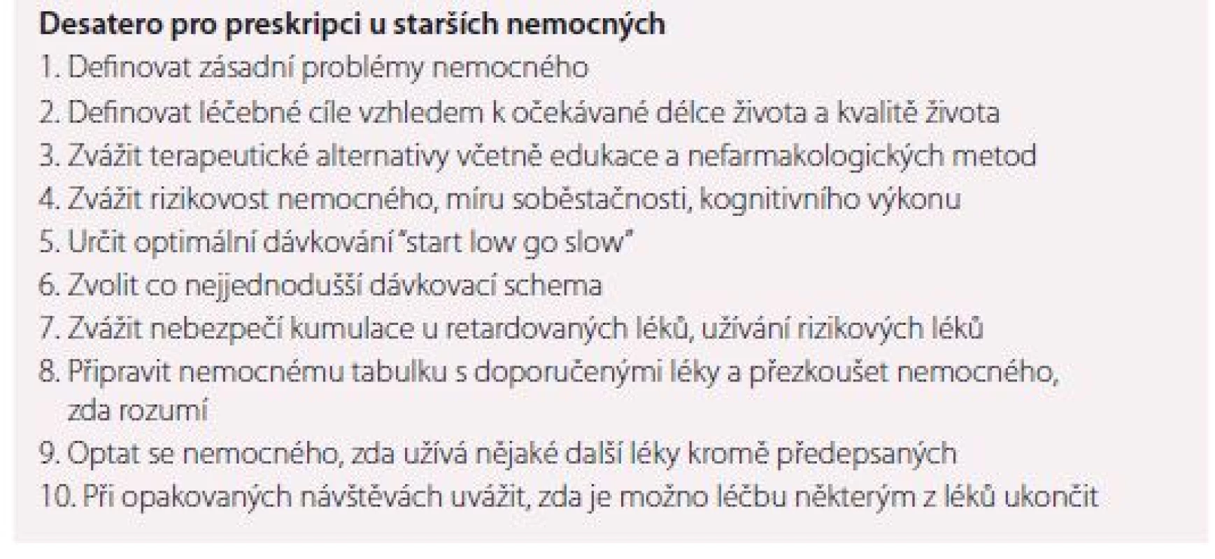 Základní zásady preskripce pro starší nemocné.