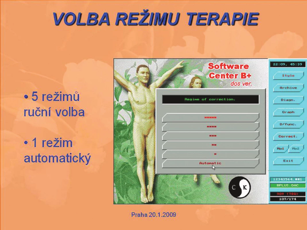 Volba režimu terapie.