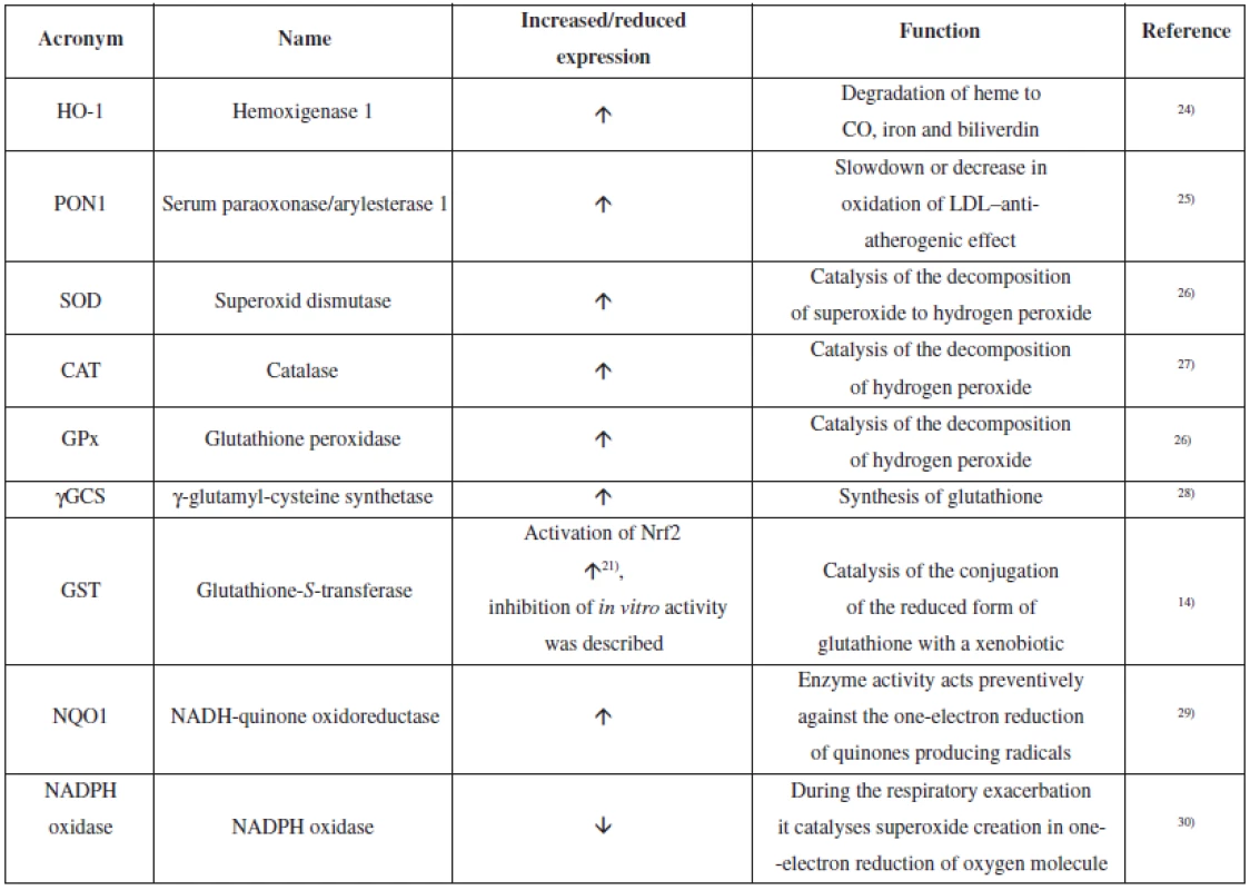 Overview of the antioxidative defence enzymes affected by curcumin