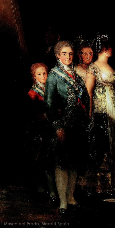 Detail ĺavej časti obrazu 1. (v pozadí za Ferdinandom VII. vidieť Maríu Josephu).