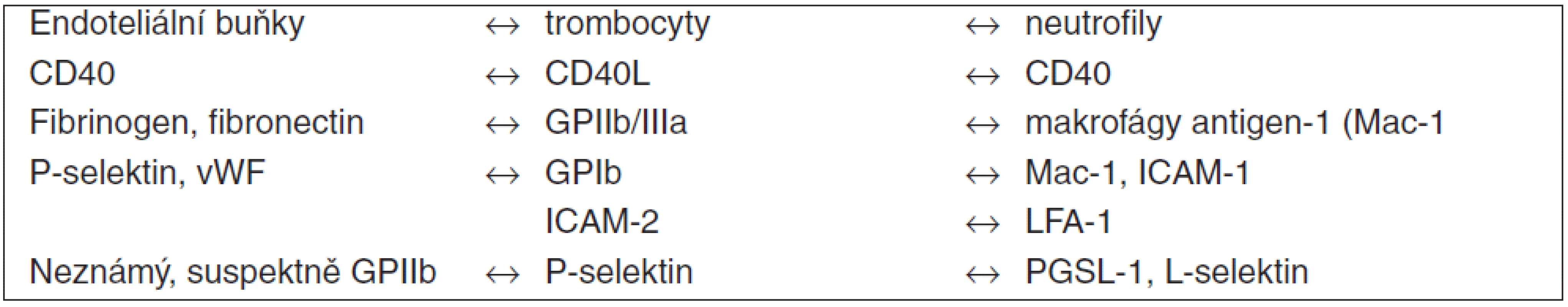 Receptory a jejich ligandy při interakcích trombocyt-endoteliální buňka-neutrofil