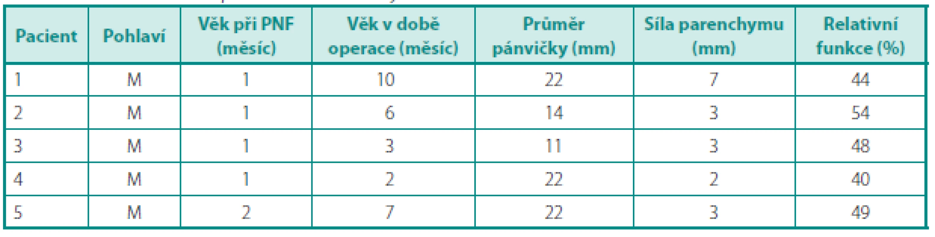 Charakteristiky pacientů s prodělanou APN
Table 1. Characteristics of patients with a history of APN