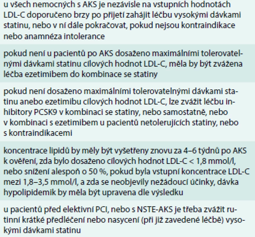 Doporučení pro hypolipidemickou léčbu u pacientů s akutními koronárními syndromy a u pacientů podstupujících perkutánní koronární intervence