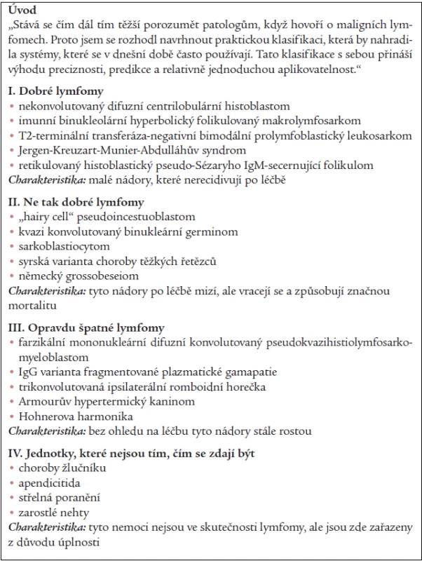 Tab. 1. Higbyho klasifikace maligních lymfomů z roku 1979.