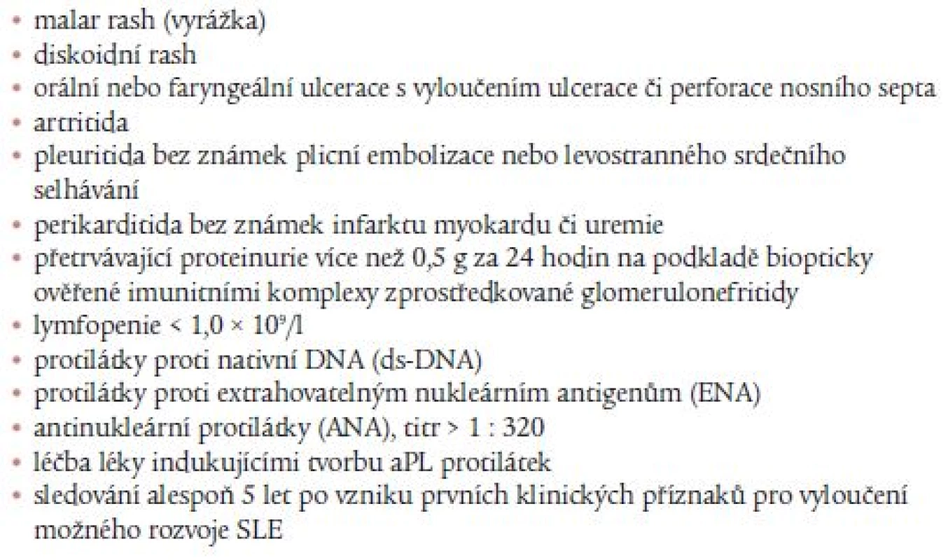 Kritéria nepodporující diagnózu primárního APS [28].