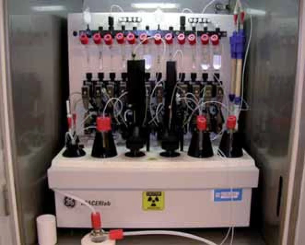 GE Tracerlab FX-FDG, syntézní modul pro přípravu [<sup>18</sup>F]fluordeoxyglukózy.