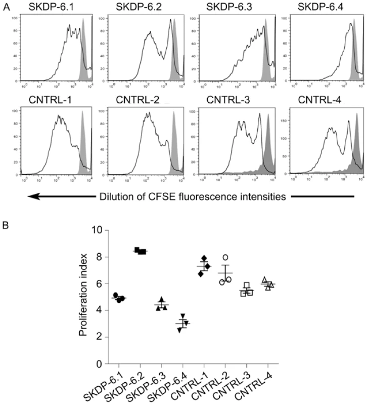 Proliferation rates of stimulated peripheral blood mononuclear cells.