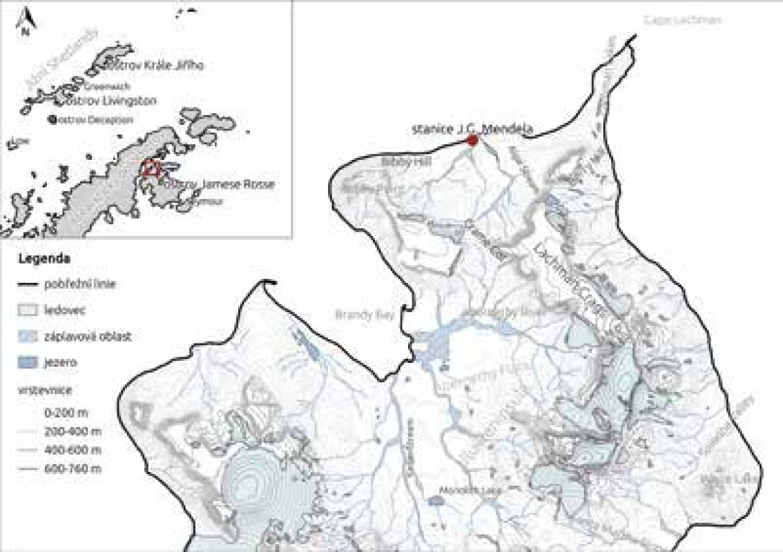 Mapa Antarktický poloostrov + severní část ostrova Jamese Rosse