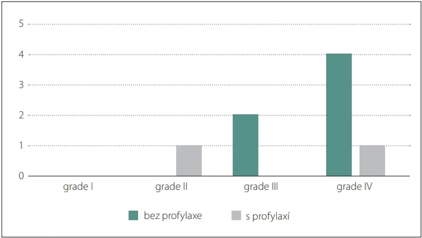  Grade vestibulárního schwannomu dle Koose u pacientů s rozvojem pozdní léze nervus facialis. Fig. 3. Koos grading of vestibular schwannomas in patients who developed late-onset facial nerve lesion.