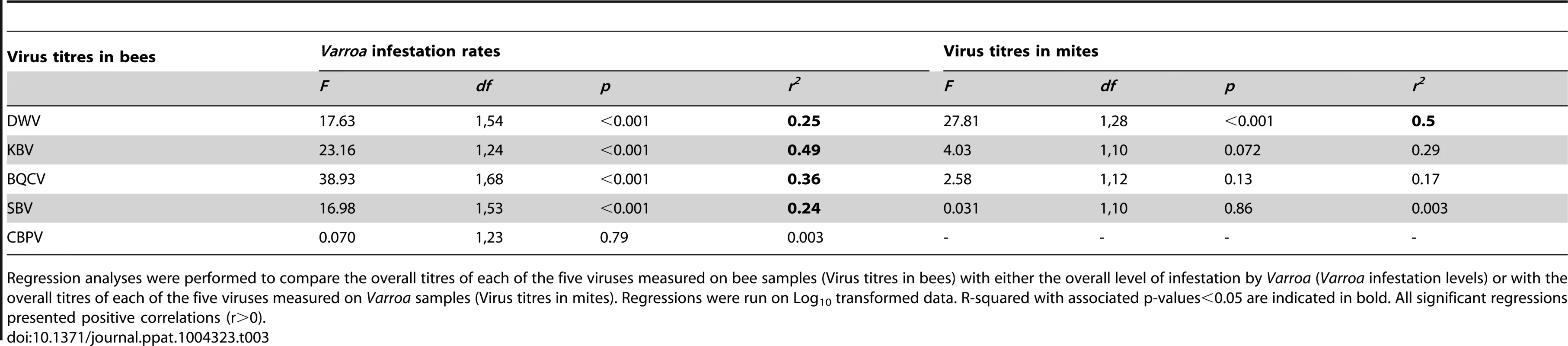 Results of the regression analyses.