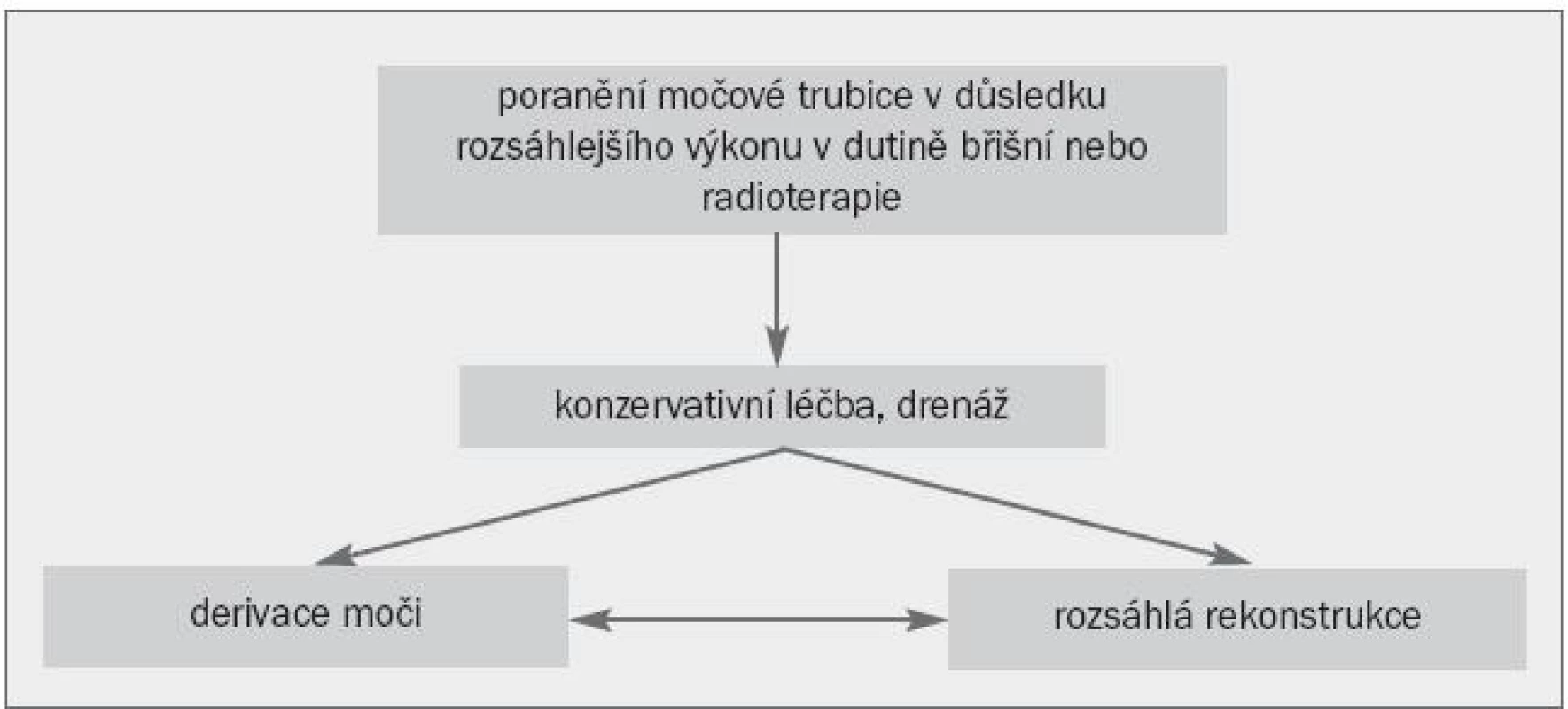 Algoritmus pro léčbu striktury, k níž došlo při rozsáhlejším výkonu v dutině břišní nebo radioterapii.
