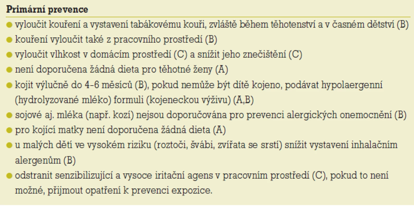 Primární prevence alergických onemocnění a astmatu.