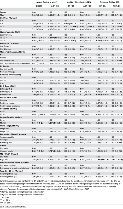 Factors associated with children’s executive function measured by Developmental Neuropsychological Assessment (NEPSY-II).