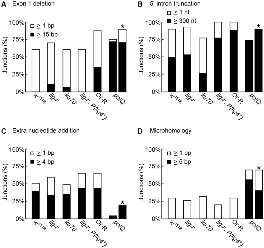 Characteristics of 5′-integration junctions resulting from linear intron RNA retrohoming in wild-type and mutant strains.