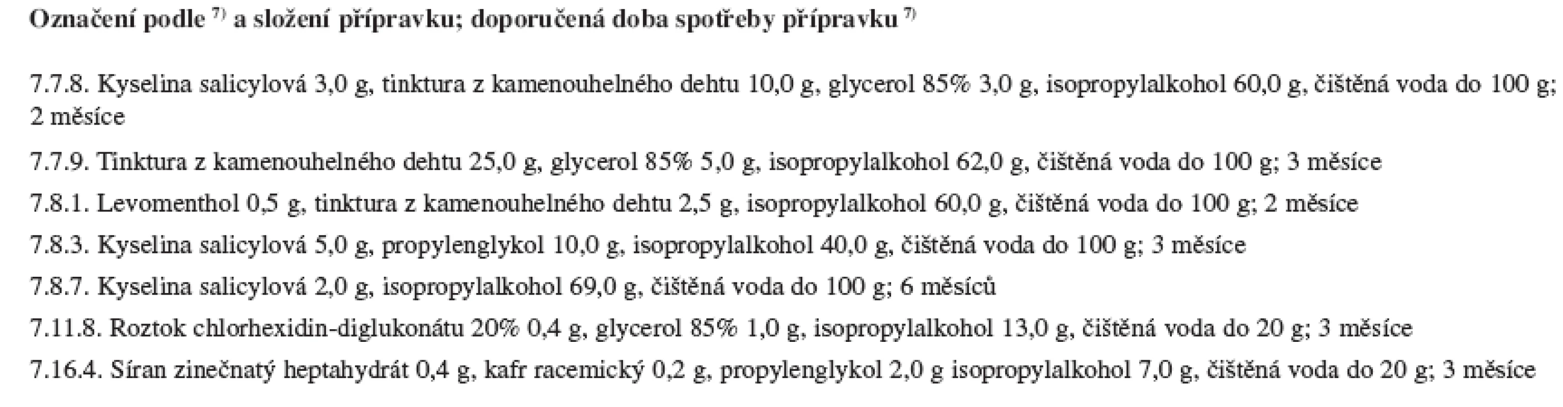 Přípravky k vnější aplikaci obsahující isopropylalkohol podle<sup>7)</sup>