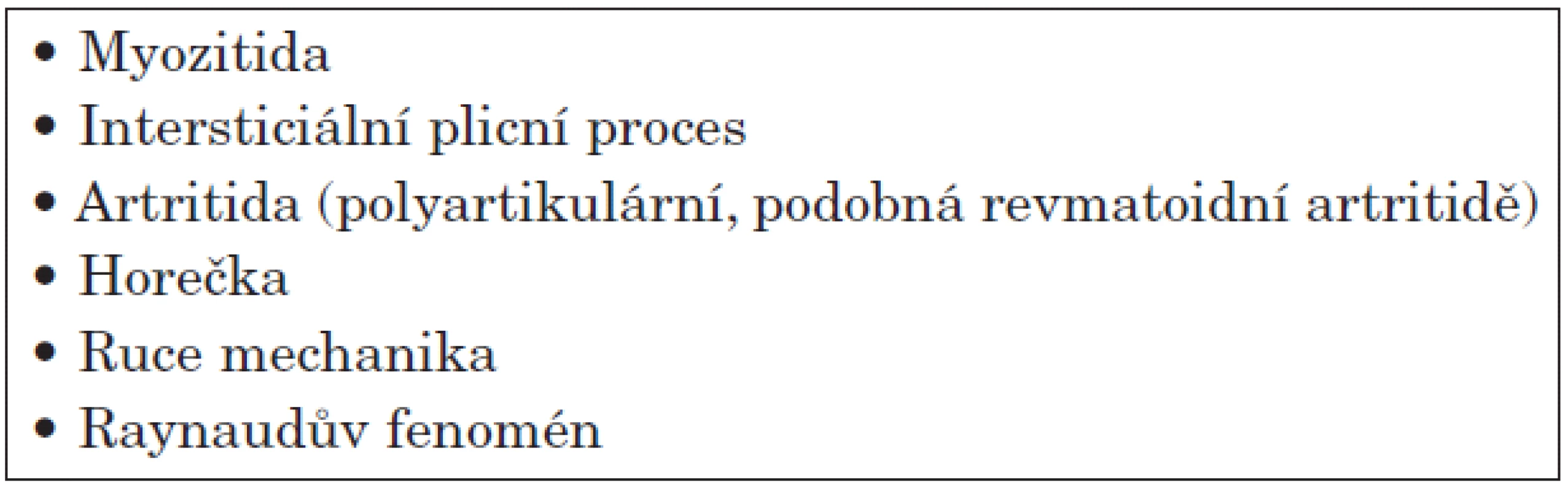 Klinické projevy antisyntetázového syndromu.