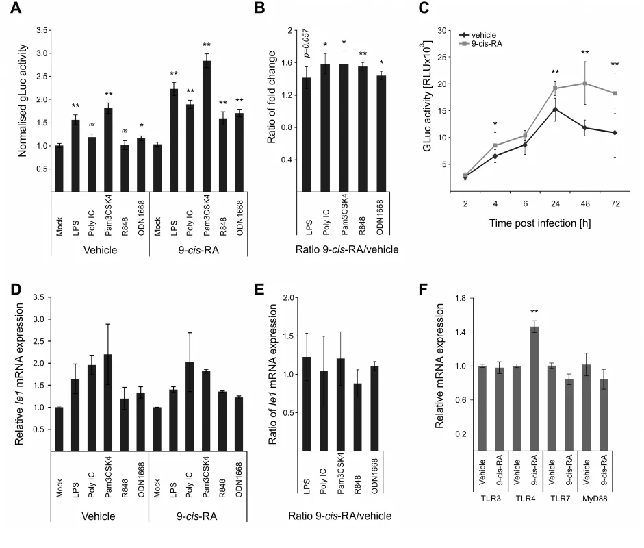 Retinoic acid pre-treatment increases effect of TLR ligands on IE-gene expression.