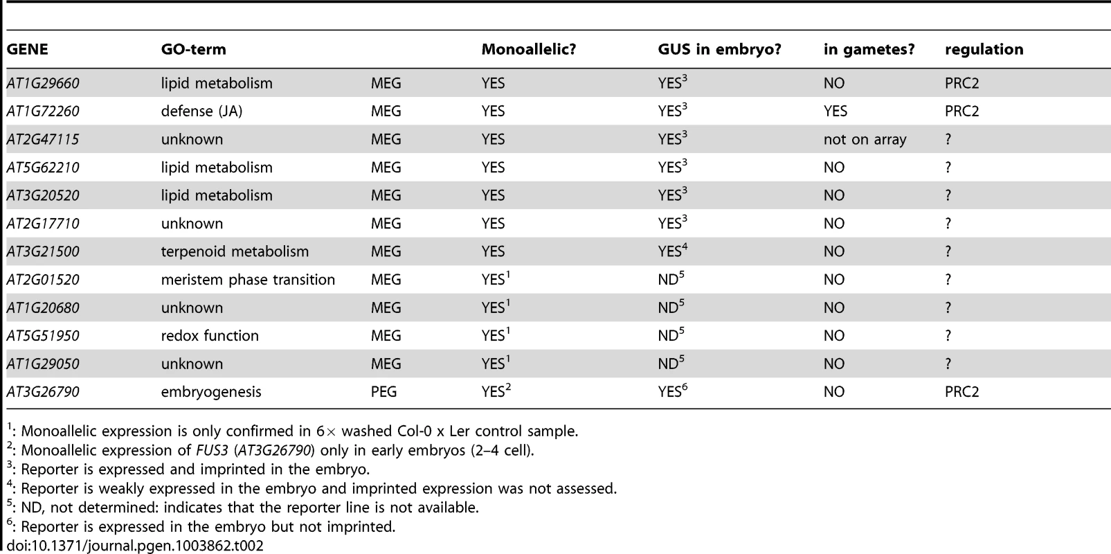 Overview of the embryonic MEGs and the embryonic PEG.