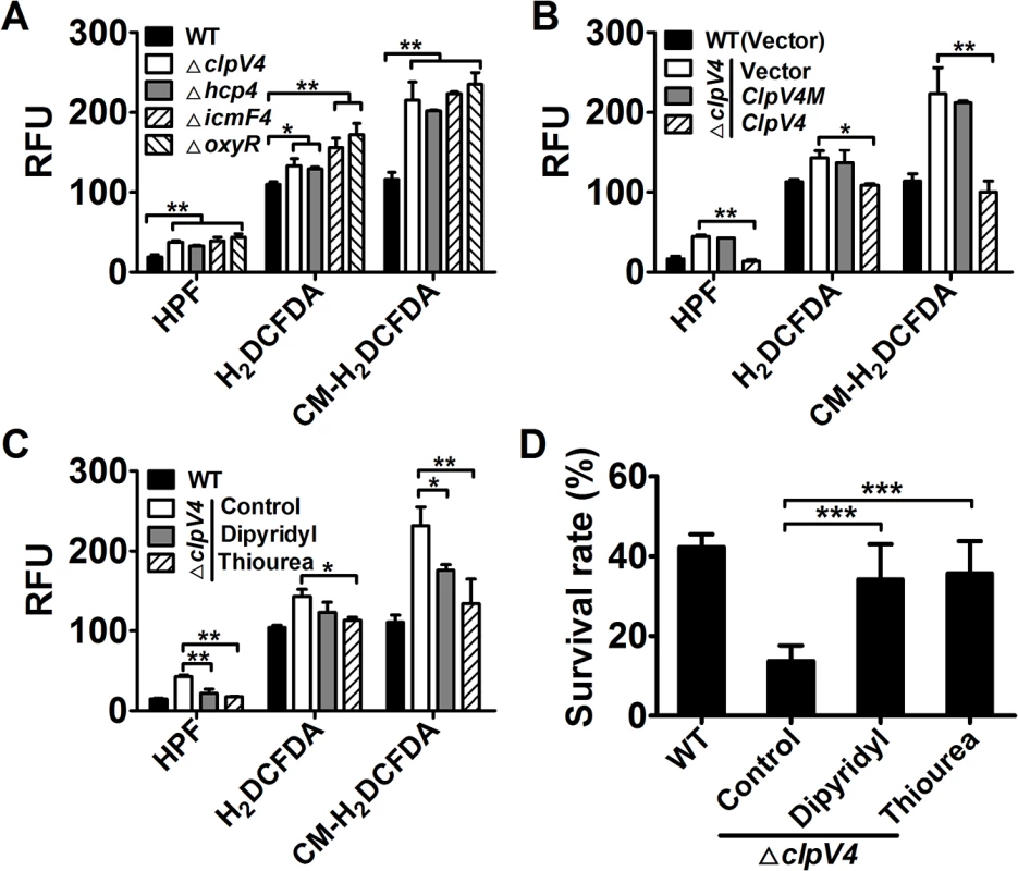 Deletion of T6SS-4 led to accumulation of intracellular ROS in <i>Yptb</i> under oxidative conditions.
