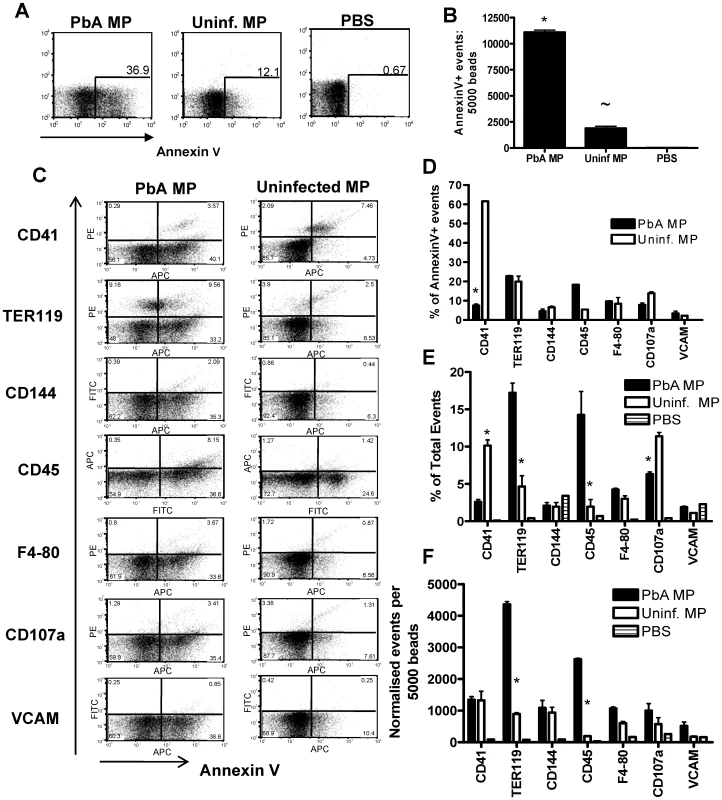 Phenotypic characterization of uninfected and <i>P. berghei</i> ANKA plasma derived microparticles.