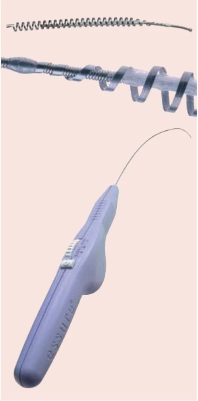 Spirálovité mikrotělísko systému Essure, operační nástroj a zavaděč