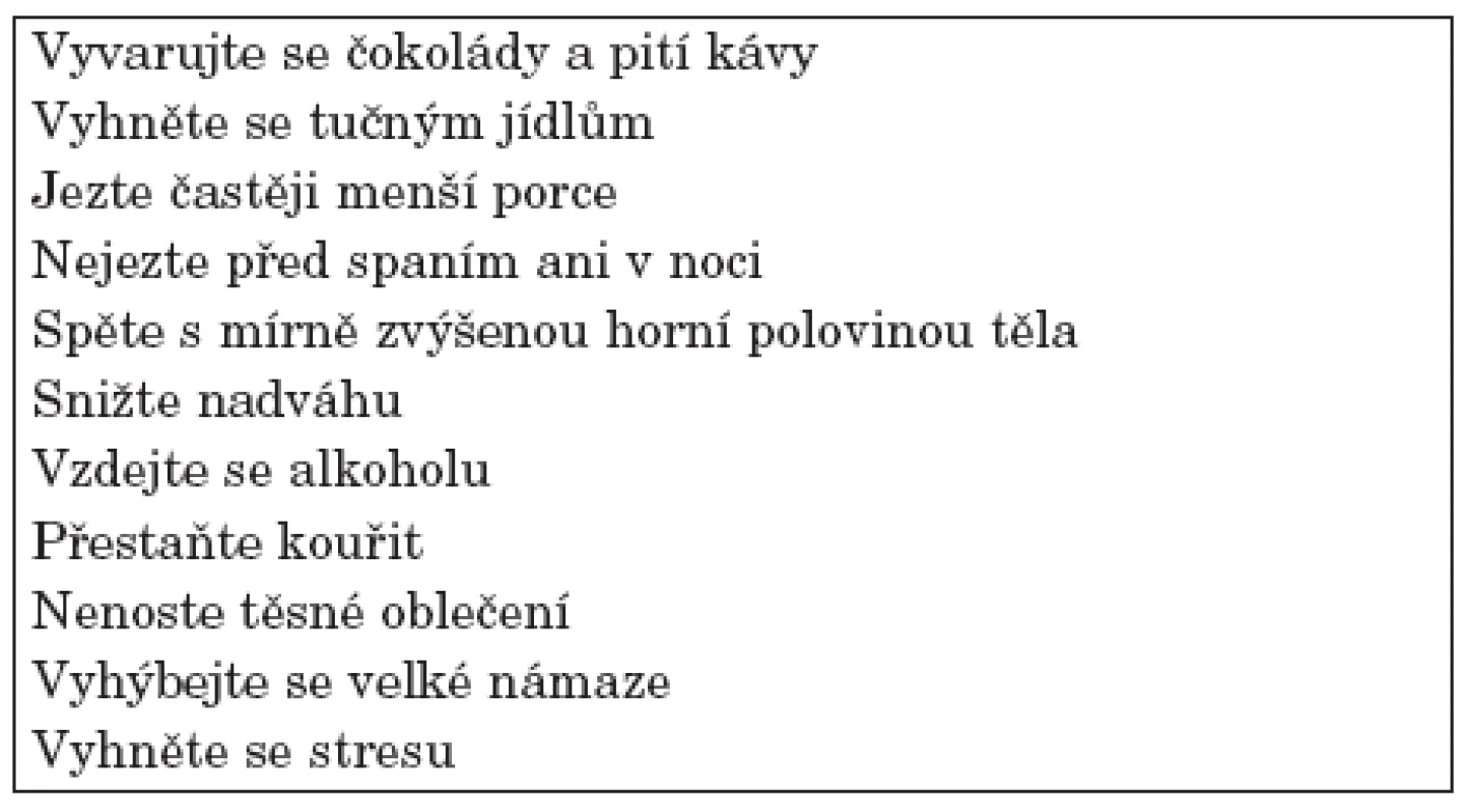 Dietní a režimová opatření u pacientů s GERD a EER.