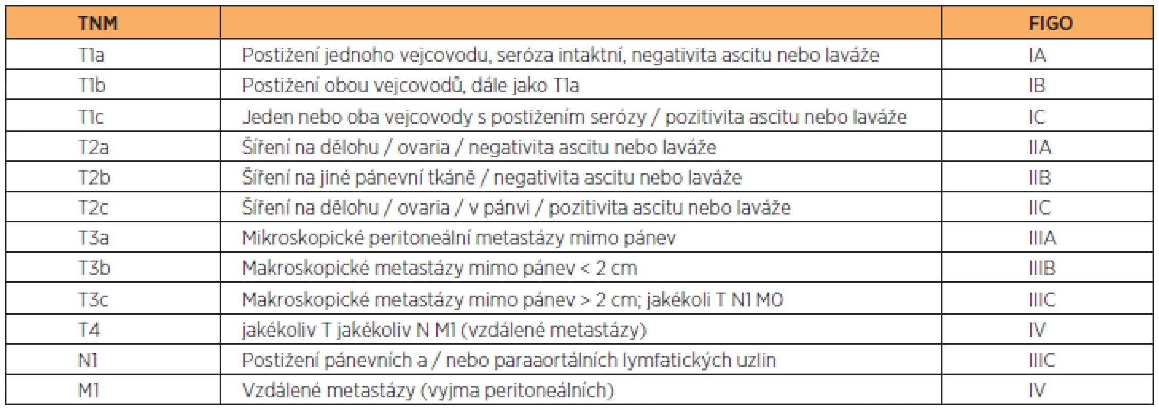 Souhrn klasifikací TNM a FIGO