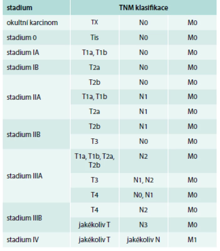 Rozdělení do stadií podle TNM klasifikace