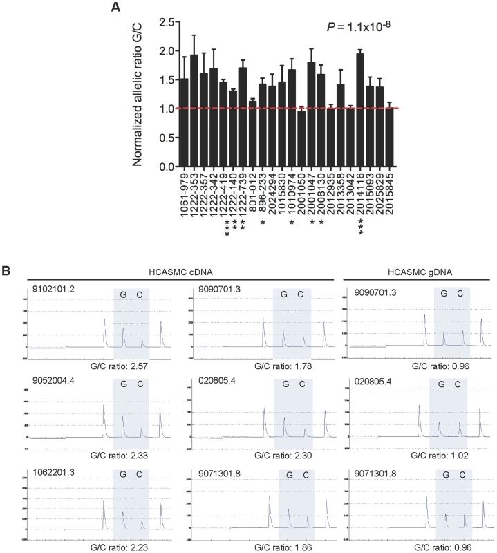 Allele specific expression at rs12190287 in human peripheral blood samples.