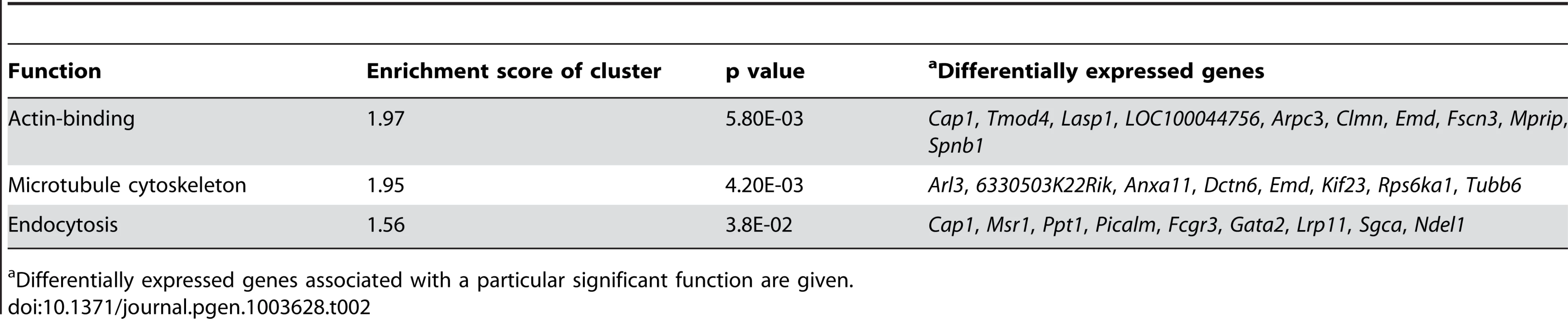 Functional clustering of differentially expressed genes identified by microarray analysis of RNAs isolated from round spermatids of <i>Rbm5<sup>sda/sda</sup></i> and <i>Rbm5<sup>WT/WT</sup></i> postnatal day 28 testes.