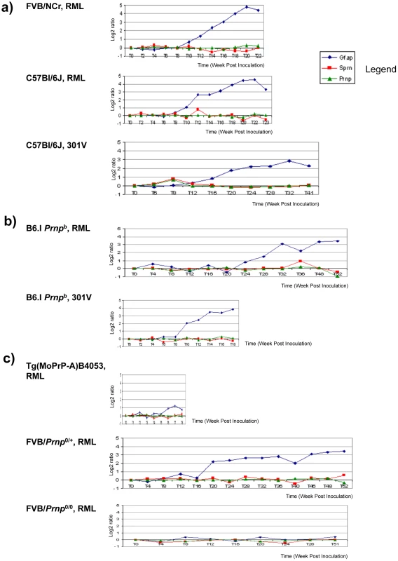 <i>Sprn</i> and <i>Prnp</i> gene expression time-course in mouse brain.