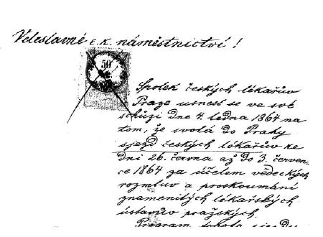 Úvod žádosti na České gubernium o povolení prvního sjezdu českých lékařů