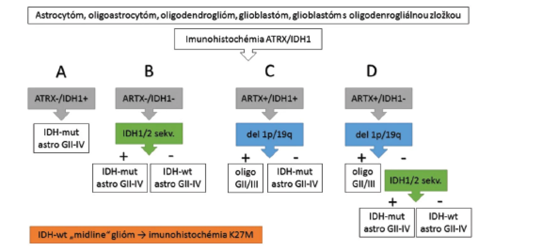 Algoritmus diagnostiky difúznych gliómov (upravené podľa ref. 57).