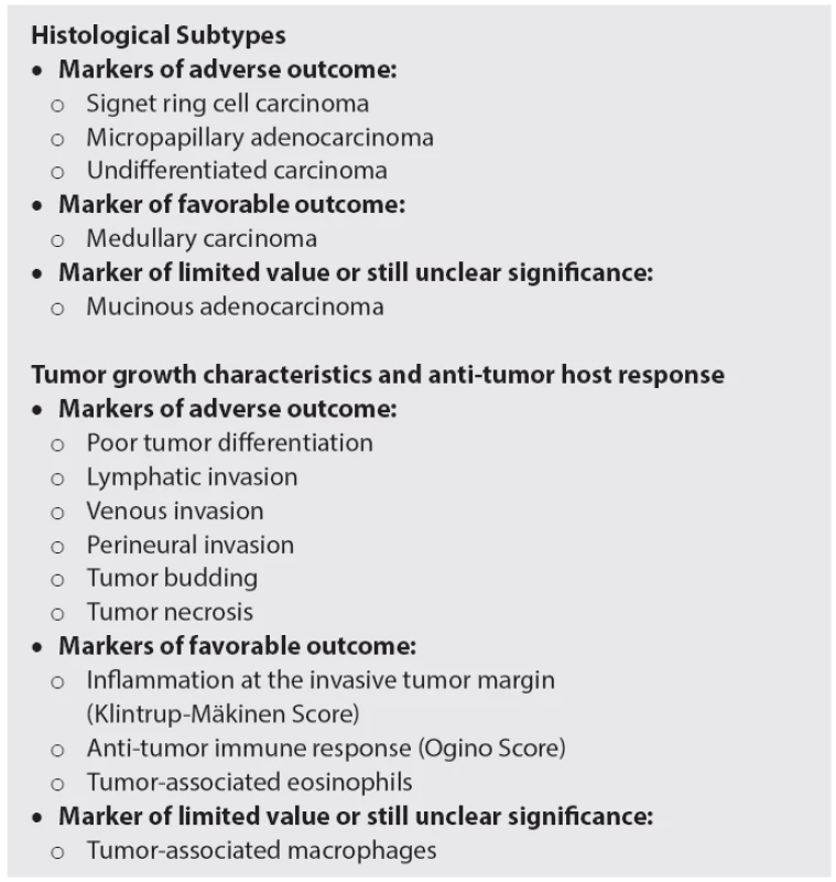 Established and novel histological markers for the prognostication of patients with colorectal cancer.