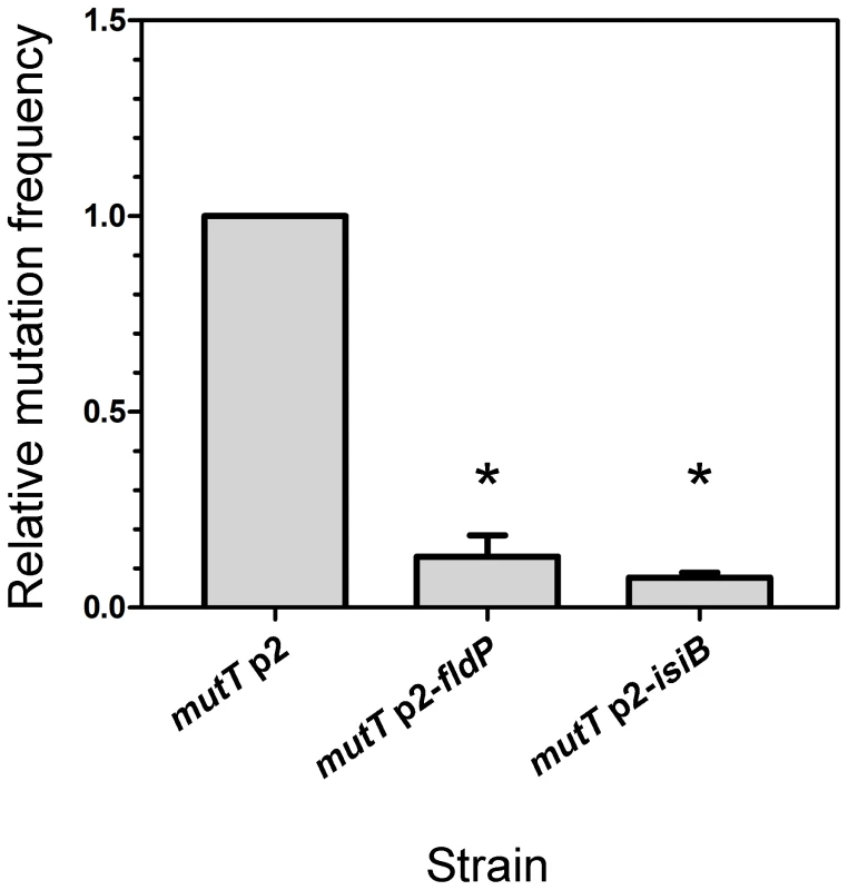 FldP decreases the H<sub>2</sub>O<sub>2</sub>-induced mutation frequency in <i>mutT</i>-deficient <i>P. aeruginosa</i>.