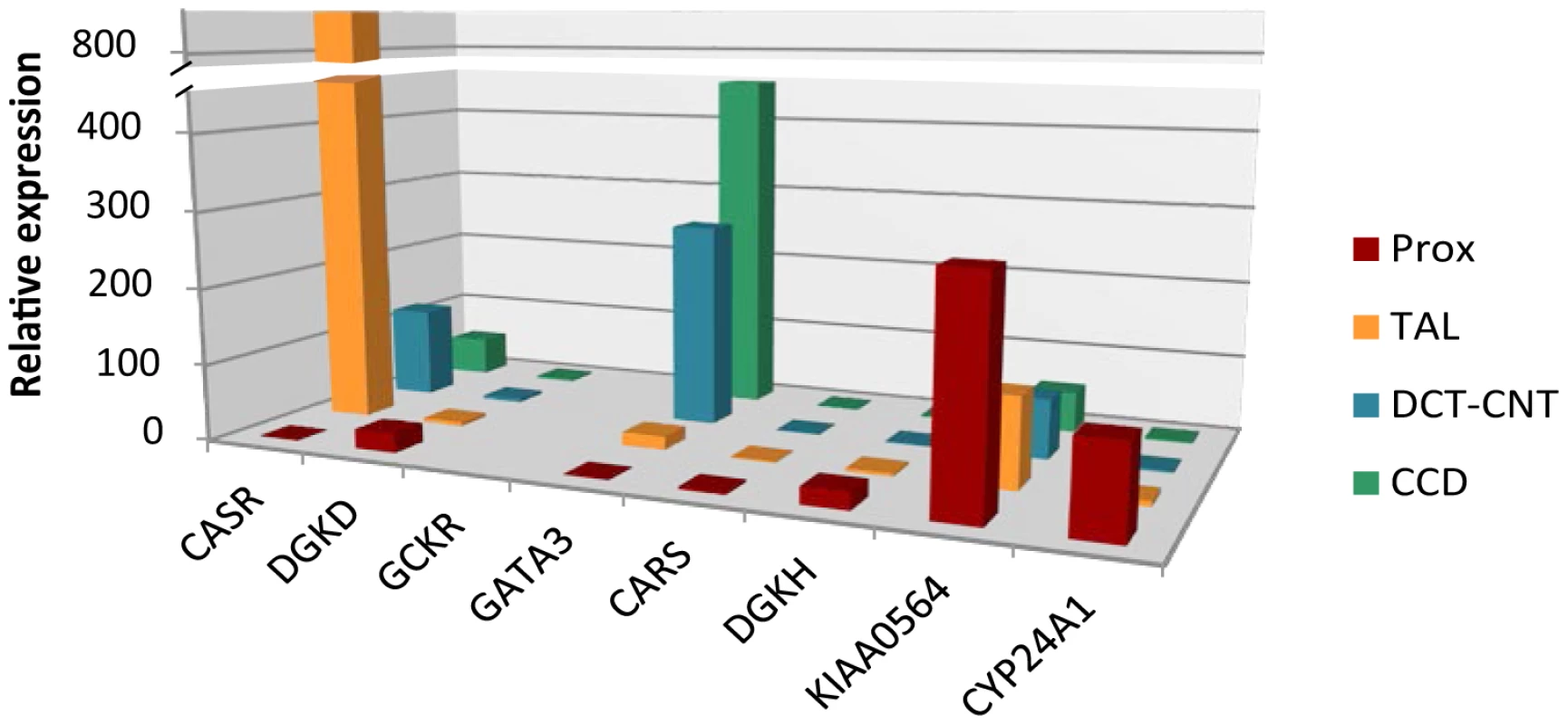 Relative mRNA expression of identified genes in kidney tubule segments.