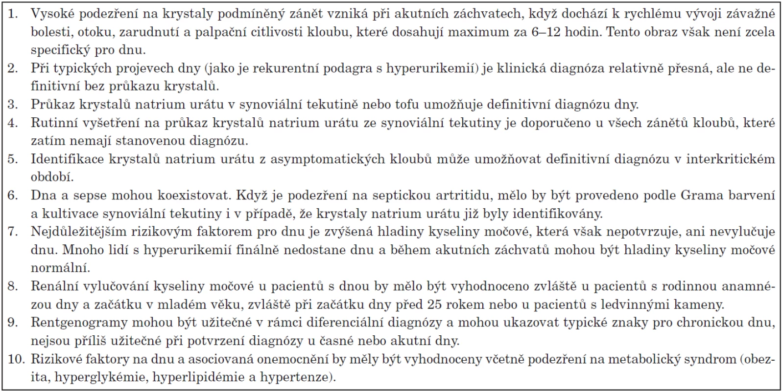 EULAR Doporučení pro diagnózu dny