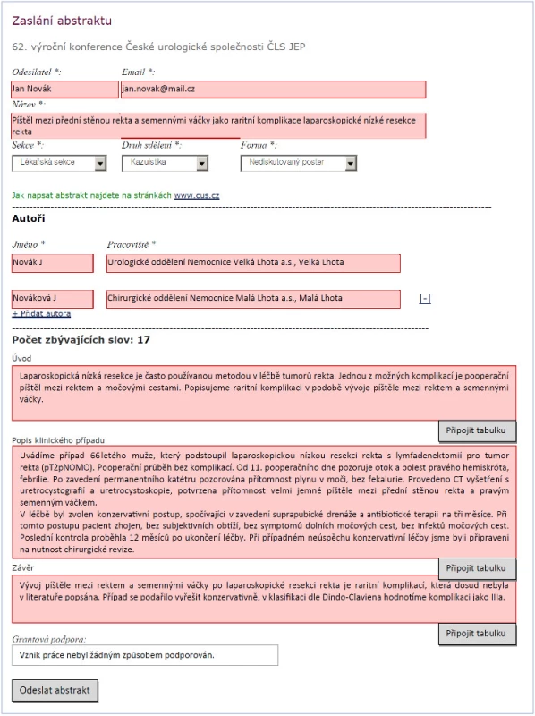 Vzor abstraktu kazuistiky nebo videa
Fig. 2. A sample abstract for a case report or video