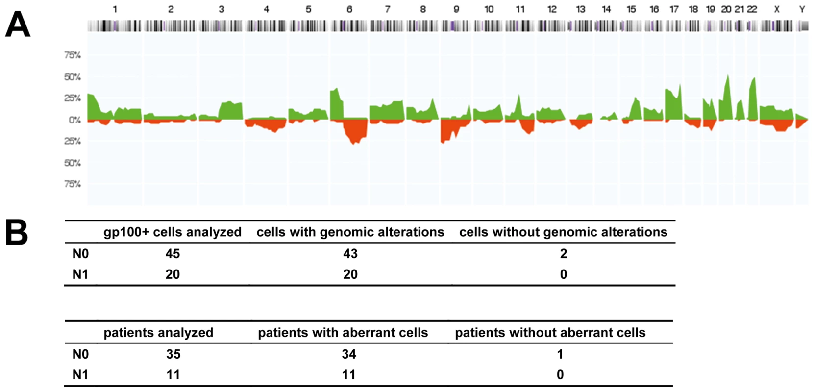 Chromosomal aberrations of isolated gp100-positive cells.