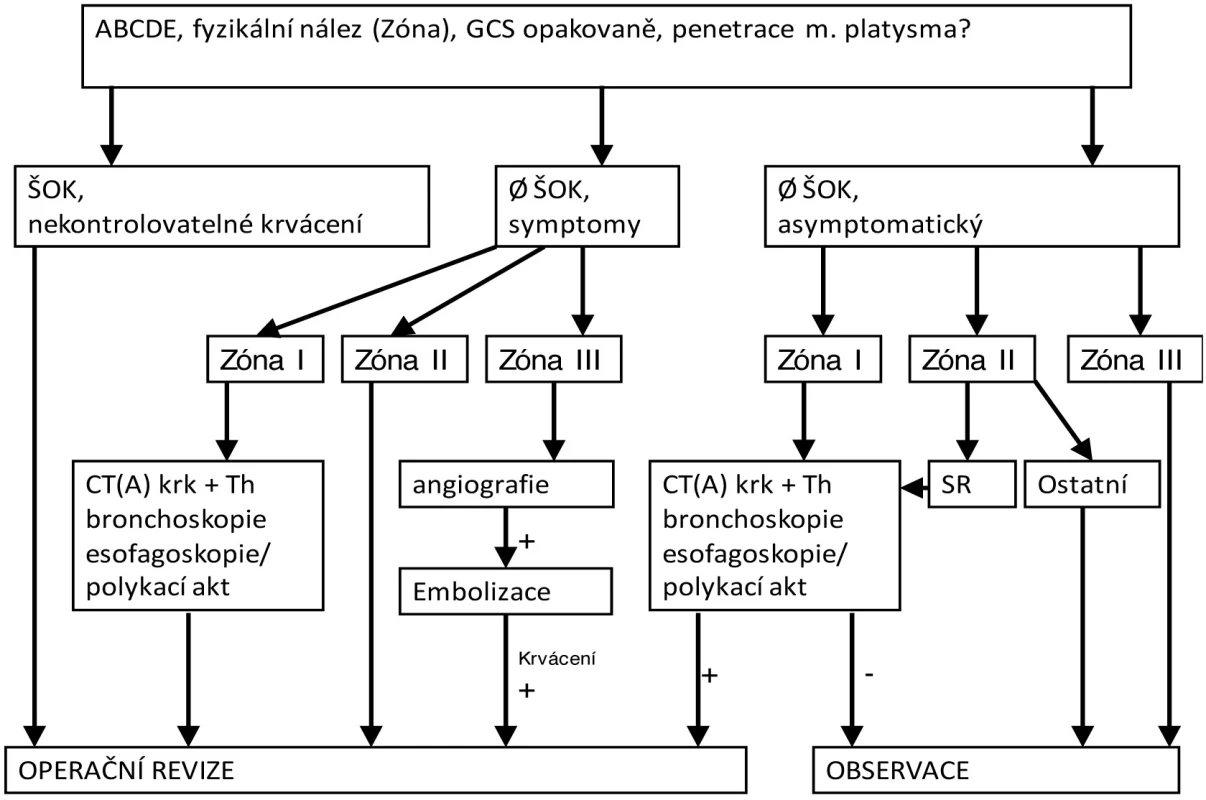 Diagnosticko-terapeutický algoritmus penetrujících poranění krku
