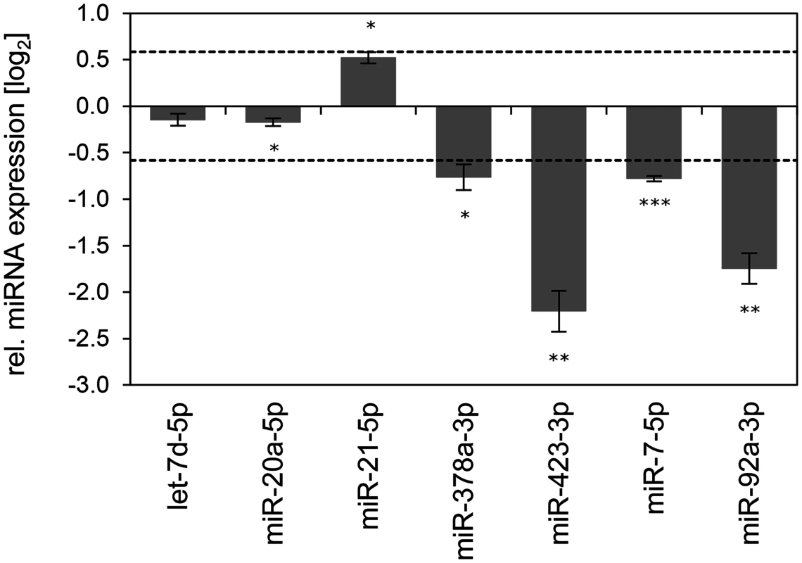 Inhibition of endogenous HPV16 <i>E6/E7</i> expression: Effects on selected exosomal miRNAs.